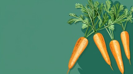World carrot day celebration with fresh carrots on green background. Flat illustration. World Vegan Day. Healthy Food. World Vegetarian Day. Copy space