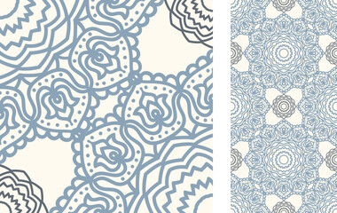 Seamless Azulejo tile. Portuguese and Spain decor. Ceramic tile in blue and white. Seamless Floral pattern. Vector hand drawn illustration, typical portuguese and spanish tile