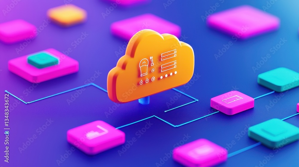Poster bright cloud computing concept with colorful icons