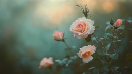 A beautiful and vibrant photograph of several blooming roses in a garden