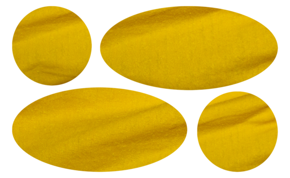 Yellow Fabric Texture Cutout in Circular and Oval Shapes on Transparent Background