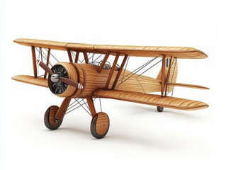 Vintage wooden biplane model with detailed craftsmanship, showcasing aviation history and design aesthetics
