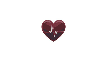 Fototapeta premium Stylized heart symbol with heartbeat line in glossy maroon design on white background 