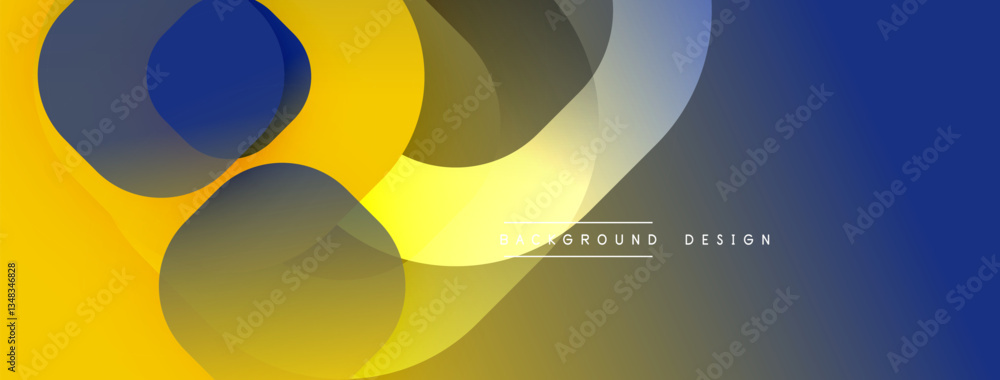 Poster circular abstract design with overlapping translucent circles and round shapes, blending gradients a