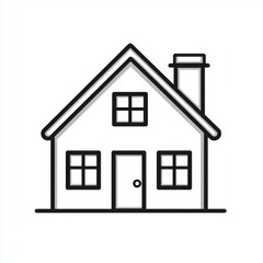 Simple and Minimalist Outline of a House with Chimney, Windows, and Door