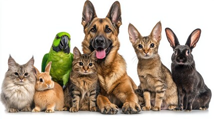 Obraz premium Adorable Group of Pets Sitting Together with a Happy Dog