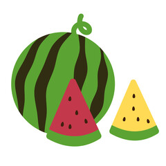 赤と黄色のすいかイラスト