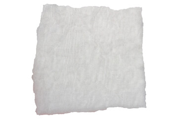 Torn White Fabric Square Piece with Rough Edges on Transparent Background