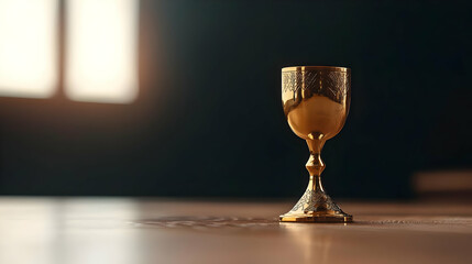 Ornamental Gold Chalice On Wooden Table