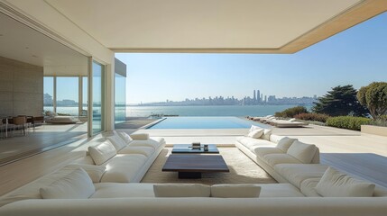 Fototapeta premium Luxury Waterfront Home with Stunning City Skyline View
