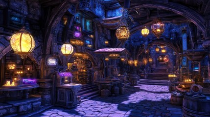 Obraz premium Fantasy Market Alleyway at Night