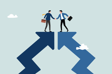 Cooperation partnership, work together for success, team collaboration, agreement or negotiation, collaborate concept, businessmen handshake on growth arrow joining connection agree to work