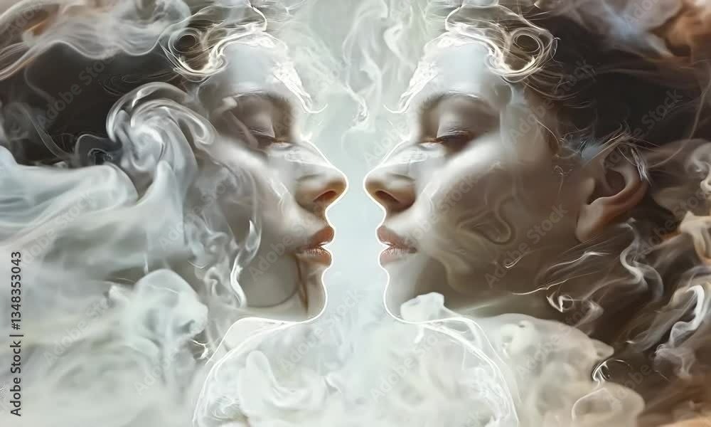 Poster gemini twins a pair of ethereal gemini twins, reflecting duality with one in light and the other in 