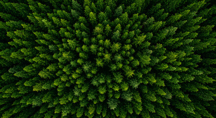 Aerial View of Dense Coniferous Forest, Symmetrical Pattern