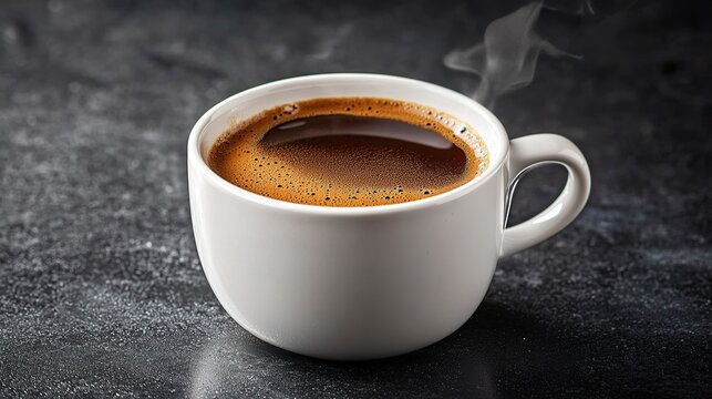 Steaming Cup Of Coffee On A Dark Textured Surface