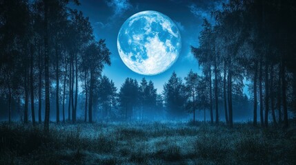 Fototapeta premium Misty Forest Moonlit Night (1)