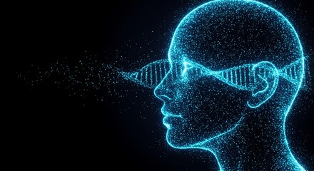 Health Tech Digital DNA Helix and Human Body Scan, Genetic Research Visualization
