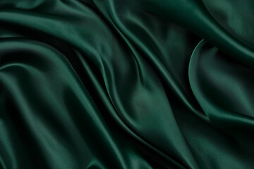 Fototapeta premium Close-up of flowing dark green silk fabric. A high-quality background image for creative projects uploaded to Adobe Stock