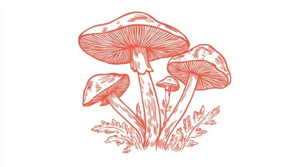Vintage Mushroom Illustration - Detailed Botanical Drawing of Mushrooms and Herbs