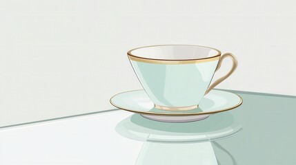 A Serene Mint Green Teacup, Exquisitely Illustrated