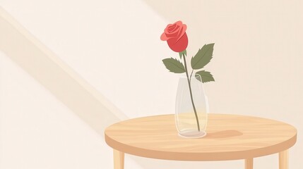 A Simple Red Rose in a Clear Vase, a Beautiful Floral Illustration
