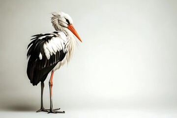 Fototapeta premium White stork portrait, studio shot, against plain background. Possible use Educational materials, nature photography, wildlife stock