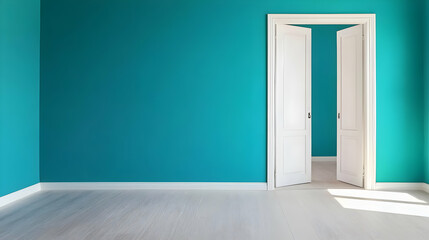 Fototapeta premium Empty Teal Room With White Doors