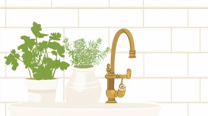 Charming Kitchen Herbs and Faucet Design