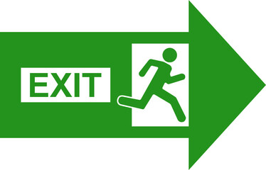 Exit sign, green emergency exit sign isolated on white background. Background image, web banner, poster, vector illustration.