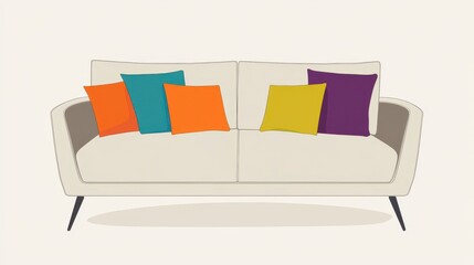 A Stunning Beige Sofa with Vibrant Pillows: A Modern Home Decor Design