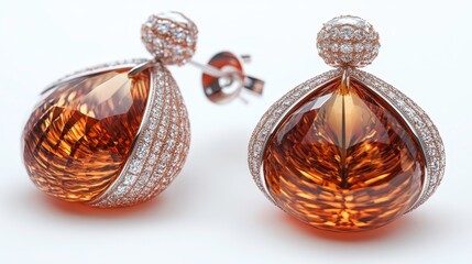 Elegant amber earrings jewelry showroom product display luxurious environment close-up fashion statement