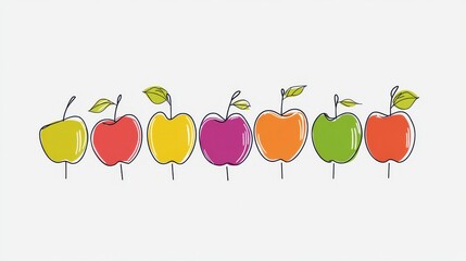 Colorful Apple Line Art Design - Simple Fruit Illustration