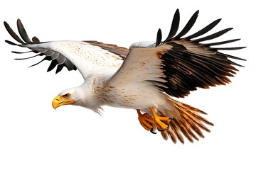 Obraz premium White-backed vulture in flight, isolated against white background, for wildlife stock
