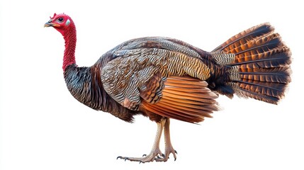 Wild turkey displaying feathers forest habitat animal photography nature setting side view wildlife concept
