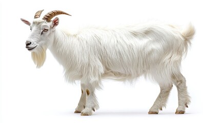 Obraz premium Majestic white goat striding gracefully in natural habitat capturing animal beauty and serenity