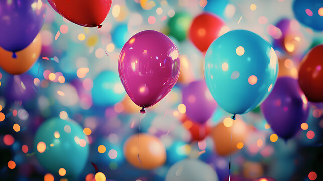 Bunte Luftballons vor leuchtenden Partylichtern