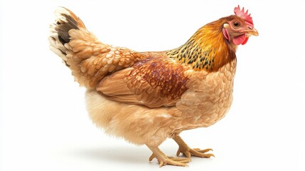 Fototapeta premium Chicken walking gracefully on white background animal photography studio setting close-up view nature concept