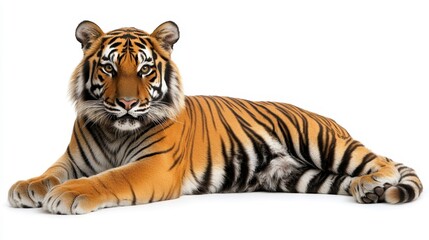 Obraz premium Majestic tiger lying down in studio setting animal photography calm environment close-up view