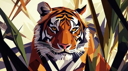 Tiger in abstract jungle setting