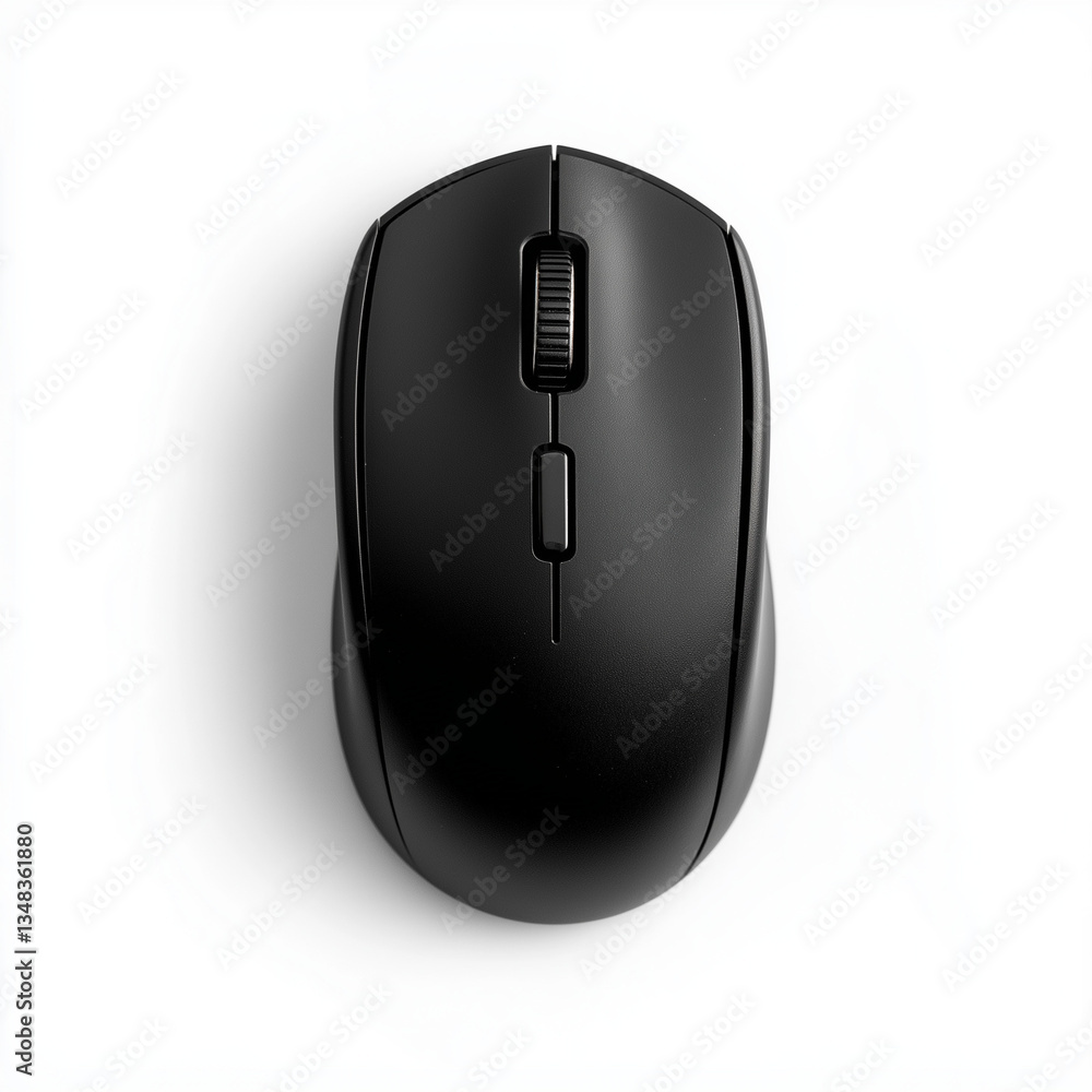 Fototapete a black computer mouse sits centered on a white background. the mouse has a standard two-button desi