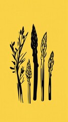 Elegant Asparagus Silhouette Art Print - Exquisite Black and Yellow Design