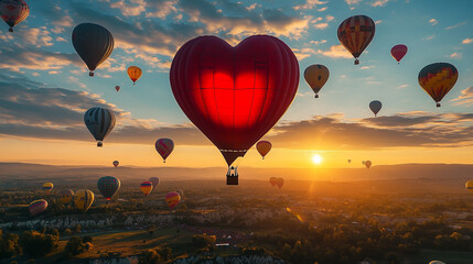 Fototapeta premium Air Heart Neon Festival Hot Balloon Red Bright Suspend