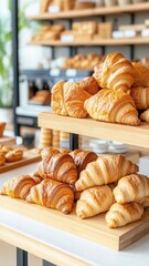 Warm golden croissants delight in cozy bakery filled with morning light Generative AI