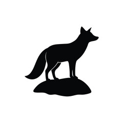 Fox standing on a rock silhouette vector