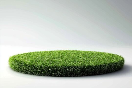 The white background enhances the visibility of the circular grass podium.