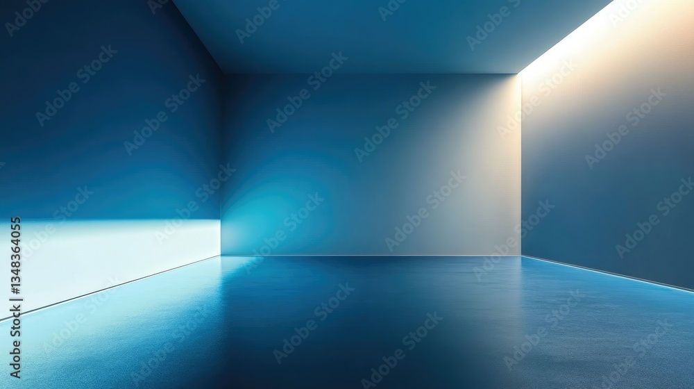 Poster a blue studio with gradient lighting, featuring an empty minimalist space that provides the perfect 