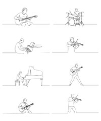 Musicians Playing Instruments Line Art Collection
