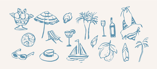 Hand drawn retro coastal summer vacation collection
