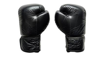 Pair of black leather boxing gloves on transparent background