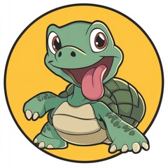 Fototapeta premium A cartoon turtle with a large smiling expression and pink tongue